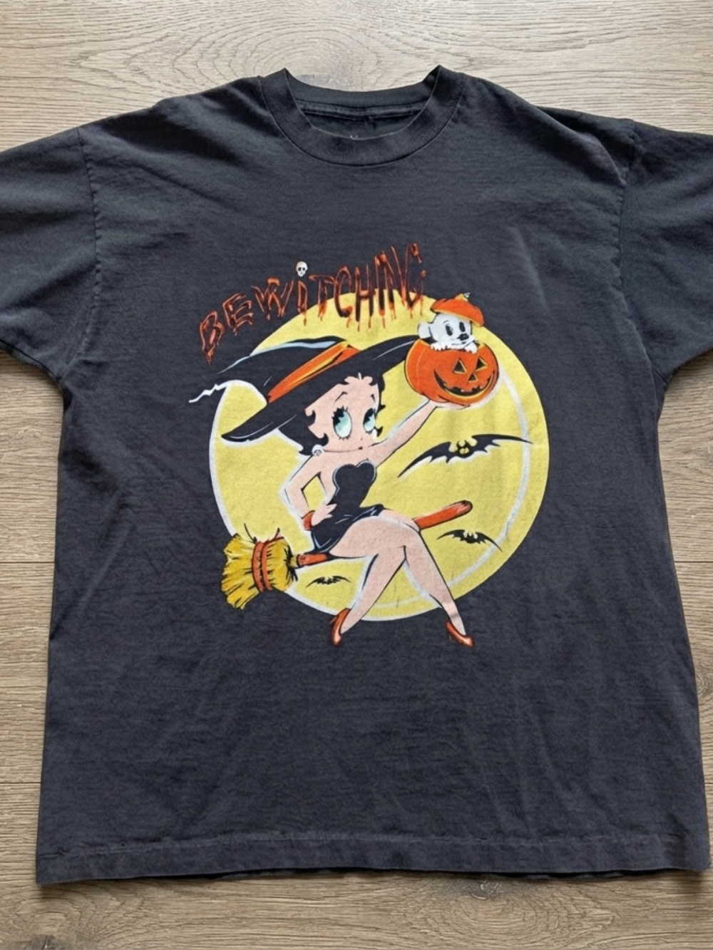 Gildan Betty Boop Black Tee with Yellow Moon and Orange Accents